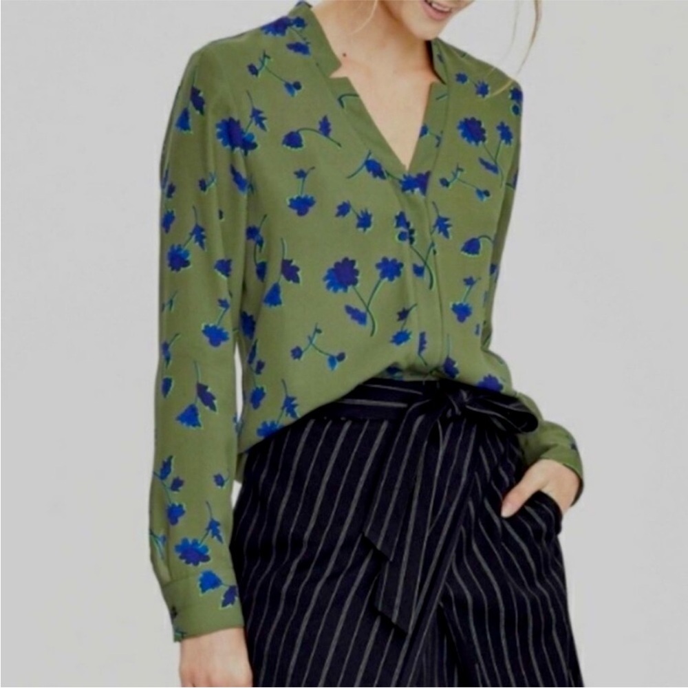 Banana Republic Green and Blue Floral Blouse